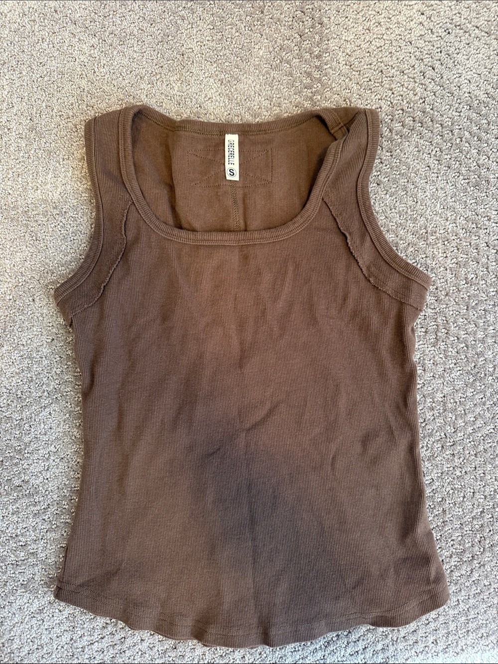 Brown Ribbed Tank Top